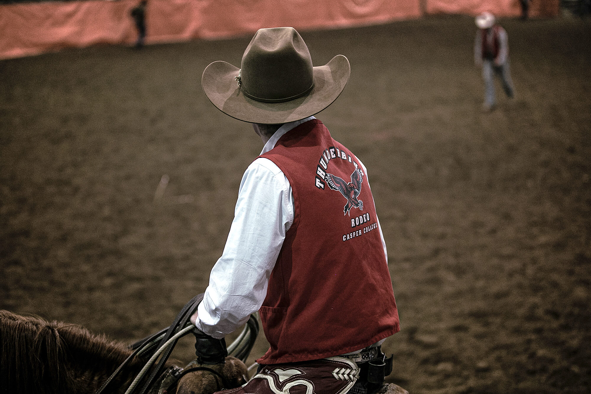 Photo of Casper College Rodeo team member on a horse.