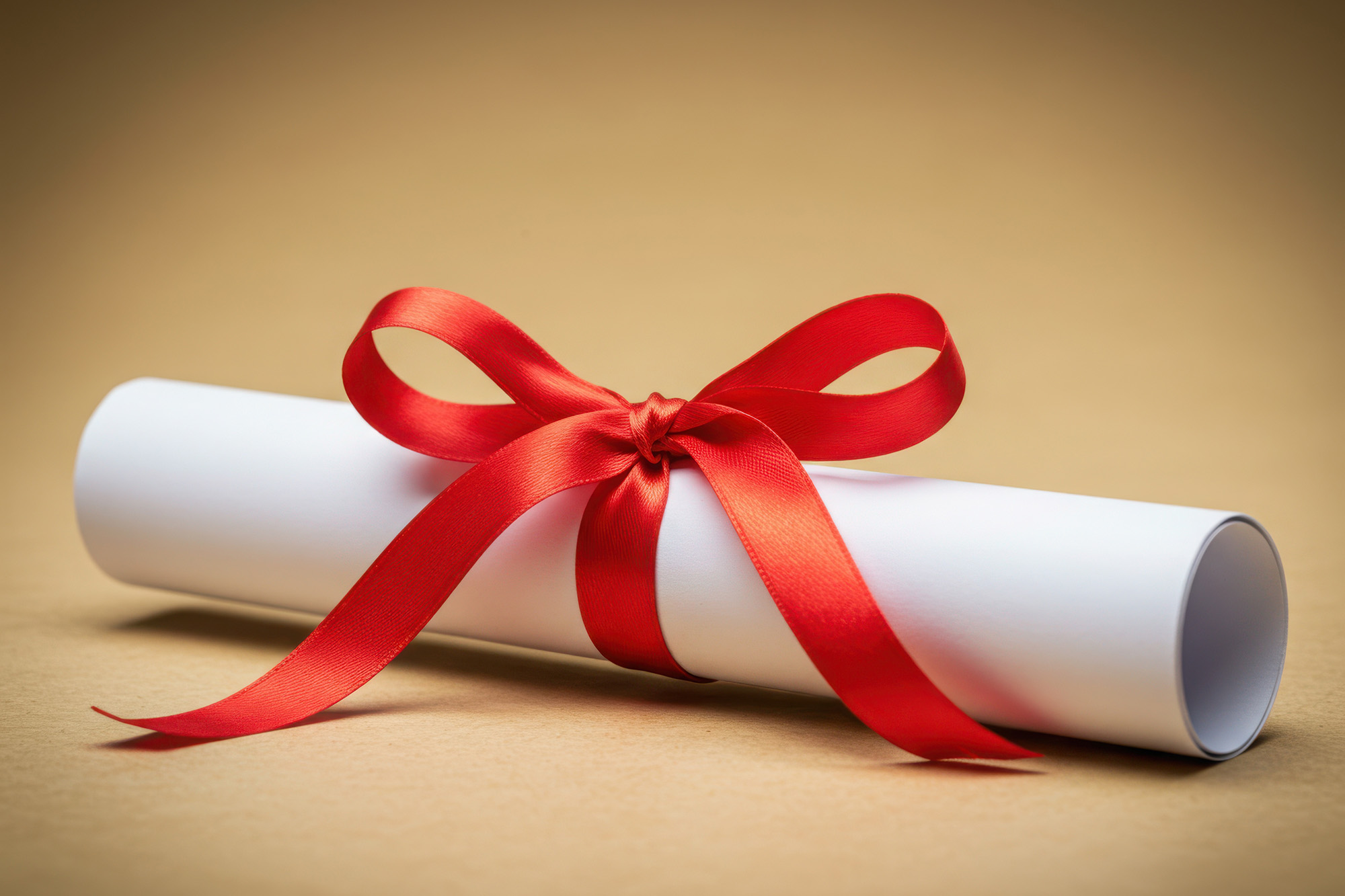 A rolled diploma tied with a red silk ribbon, representing the Fall 2025 President's Honor Roll at Casper College.