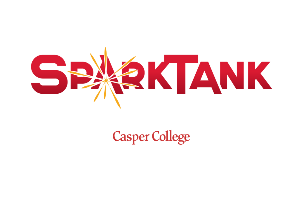 SparkTank Casper College official logo, featuring the word "SparkTank" in bold red lettering with an orange spark graphic on the letter K, above the Casper College name.
