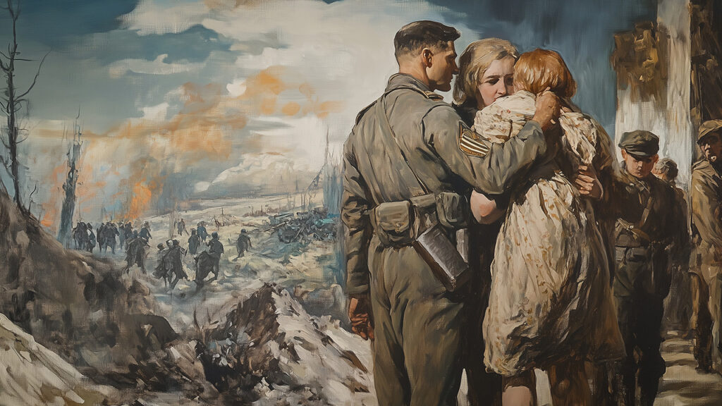 military style oil painting of family